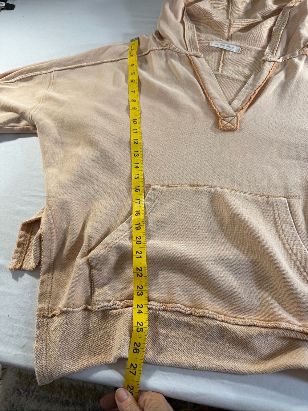 We The PeopleTan Oversized V Neck Hoodie Small Distressed Boho Kangaroo Pocket - Picture 8 of 9